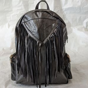 Black Leather Handmade Fringe Backpack